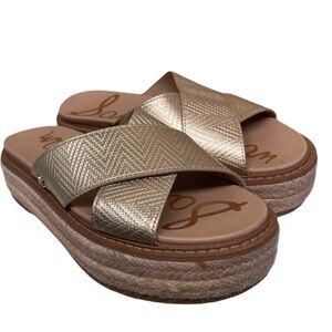 SAM EDELMAN Korina Slide Sandal Gold Wedge Espadrille Shoe Size 6